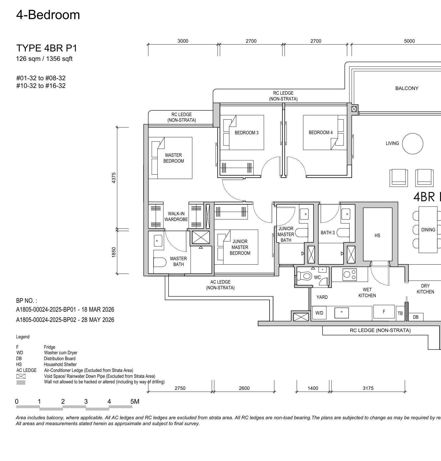 Floor plan for the 4-Bedroom Premium P1 layout at Lentor Gardens Residences, approximately 1356 square feet